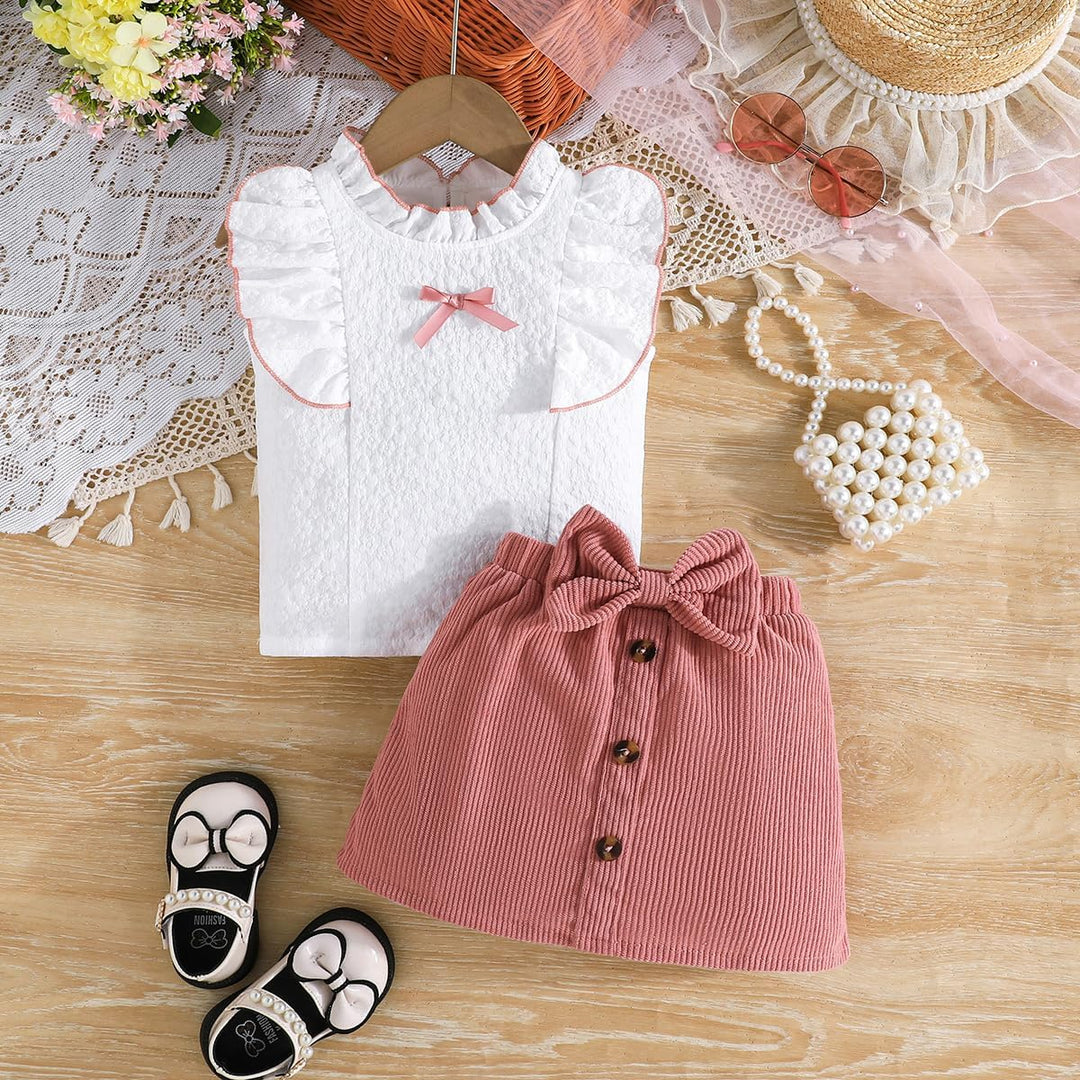 Kleinkind Baby Mädchen Outfits Rüschen Ärmellose Hemden Tops + Elegant Schleife Mini Rock 2 Stück Fr