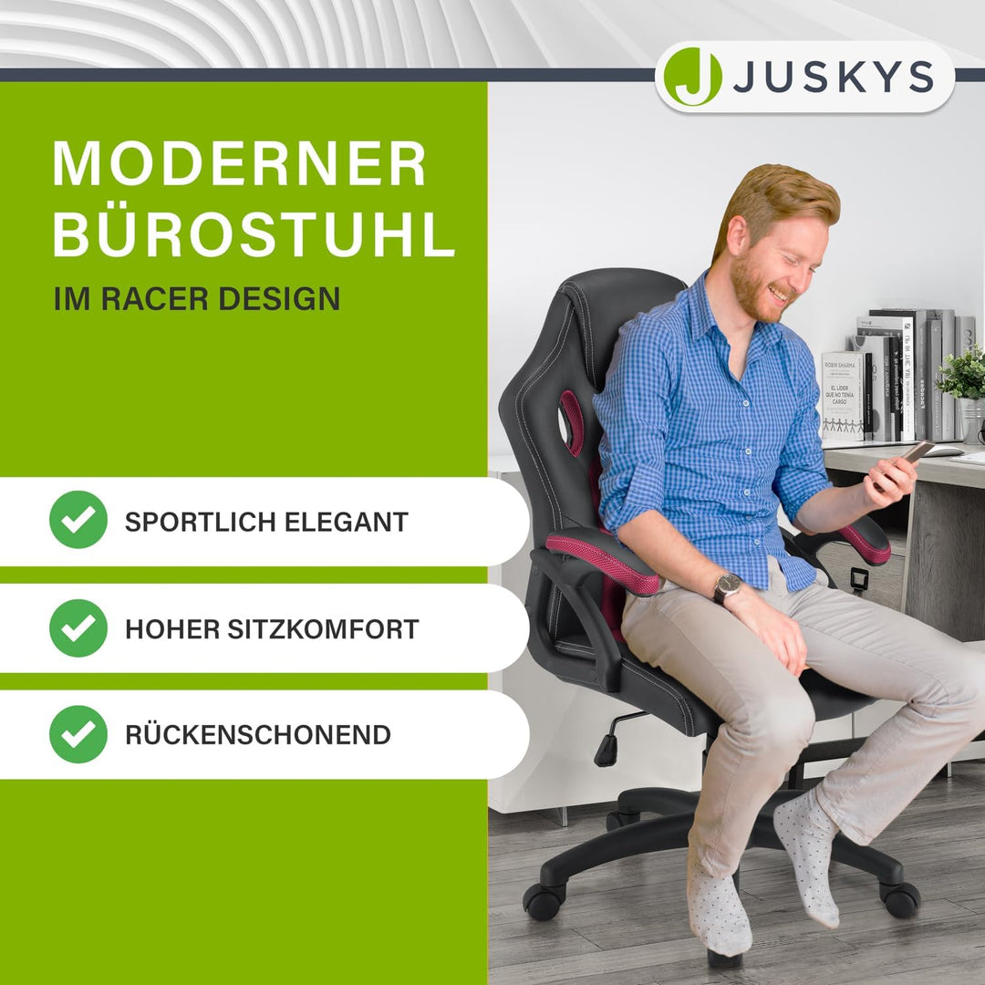 Juskys Racing Schreibtischstuhl Montreal ergonomisch höhenverstellbar & gepolstert 120 kg belastbar
