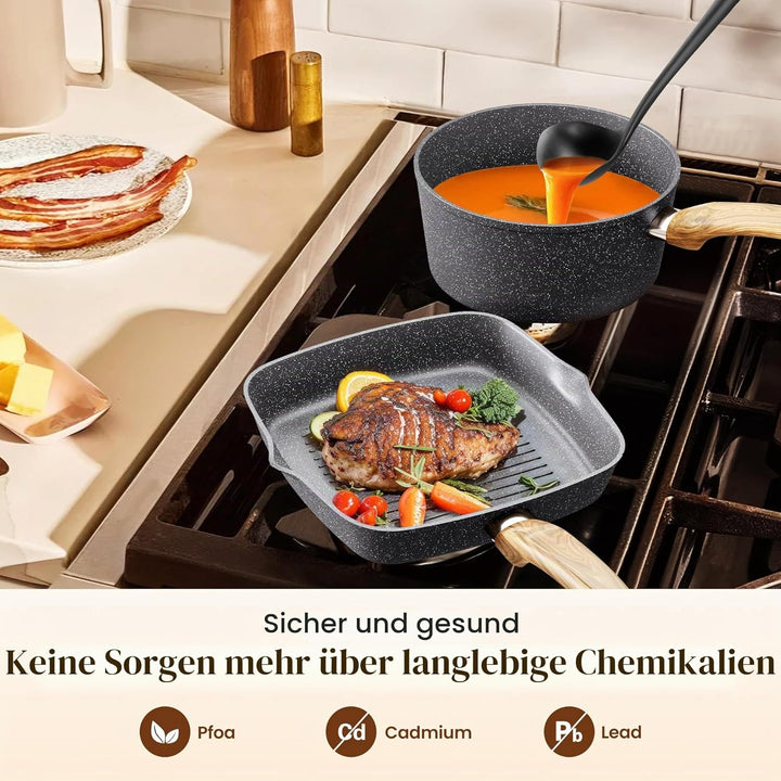 Kitchen Academy Topfset Pfannenset Induktion - 17 teilig, Kochgeschirr Set mit Glasdeckel, PFAS-frei