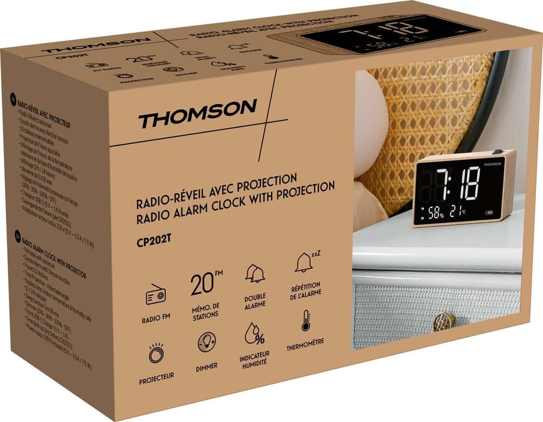 THOMSON Radiowecker mit Projektor, Decke, doppelter Alarm, Anzeige von Temperatur und Luftfeuchtigke