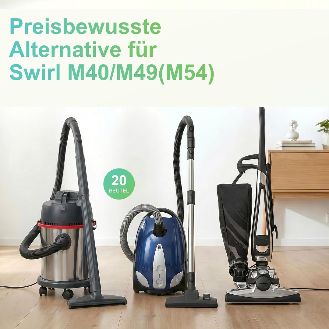 20 Staubsaugerbeutel als Alternative für Swirl Staubbeutel M40, ähnlich Miele Staubbeutel 3D Efficie