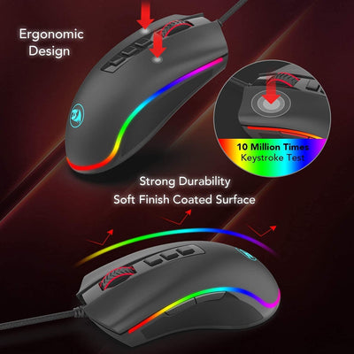 Redragon M711 Cobra Gaming Maus mit 16,8 Millionen RGB-Farben und Hintergrundbeleuchtung, 10.000 DPI