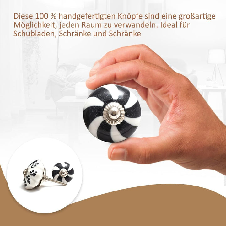 The Boho Street Handgefertigte Keramik-Mehrzweckknöpfe Keramik-Türgriffe im Set-Sortiment (12, Black