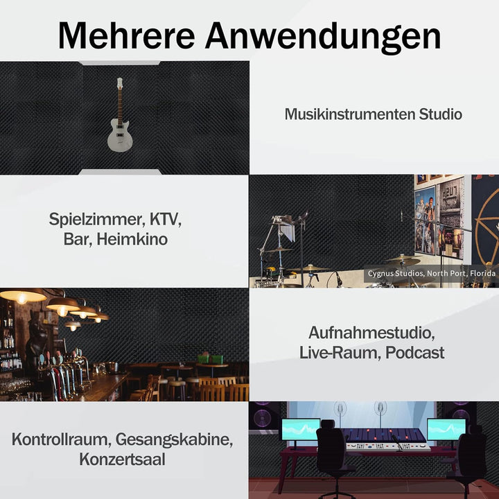 Akustikschaumstoff , 36 Stück Akustikpaneele Schalldämmung, Noppenschaum Schwarz Hochdicht, Schallsc