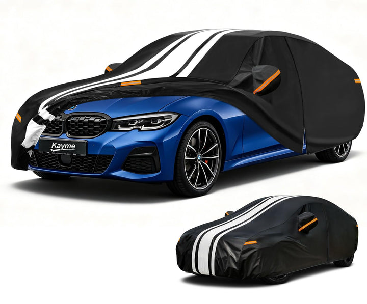 Kayme Robuste Autoabdeckung Wasserdicht, Outdoor Vollgarage Autoplane mit Klebeband und Handtuch – S