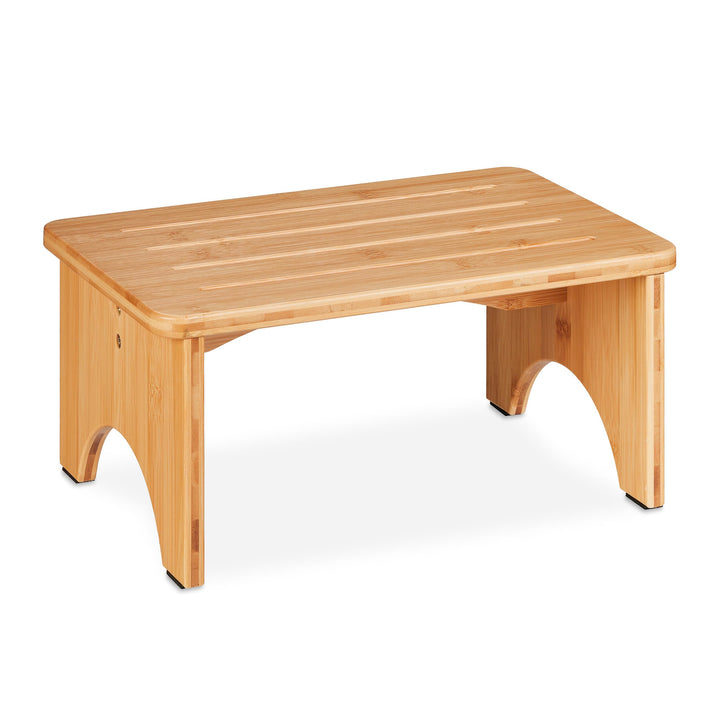 Relaxdays Fussbank Bambus, für Bad, Küche, Wohnzimmer, HBT: 17,5 x 39 x 25 cm, Kleiner Fusshocker, B