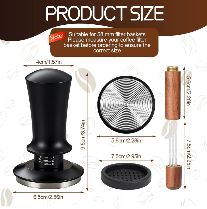 Tamper 58mm Set mit Mini Espresso Nadel und Espresso Tamper Matte | Gewindefuss und Verstellbarer Fe