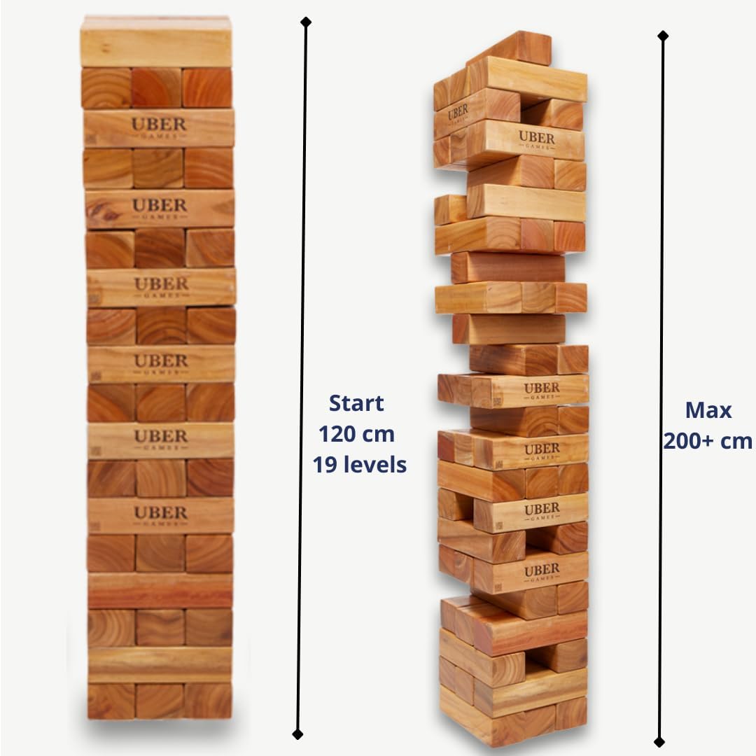 Hartholz Wackelturm XXL bis 250cm - Stapelturmspiel : das härteste Holz auf dem Markt - 100% Indien