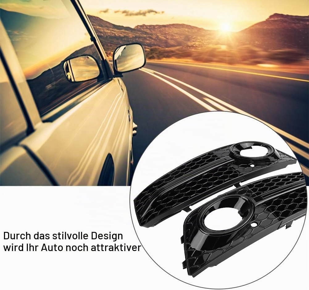 Gitter Nebelscheinwerfer, 2 Stück für RS4 Style Glossy Black Nebelscheinwerfer Frontgrill für A4 B8