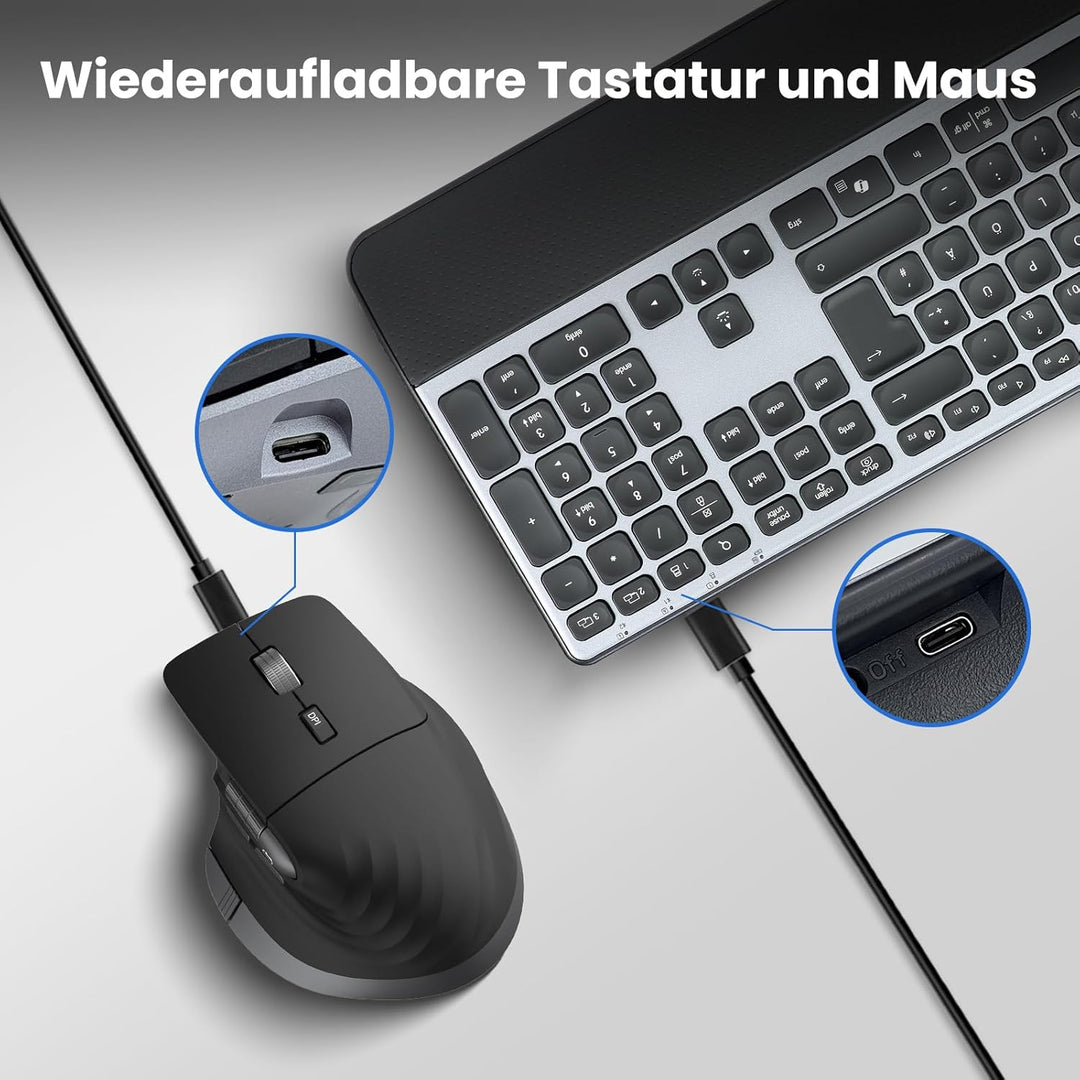 CITLLA Upgrade M9100 Kabellose Tastatur Maus Wiederaufladbare Ergonomische Tastatur mit Hintergrundb