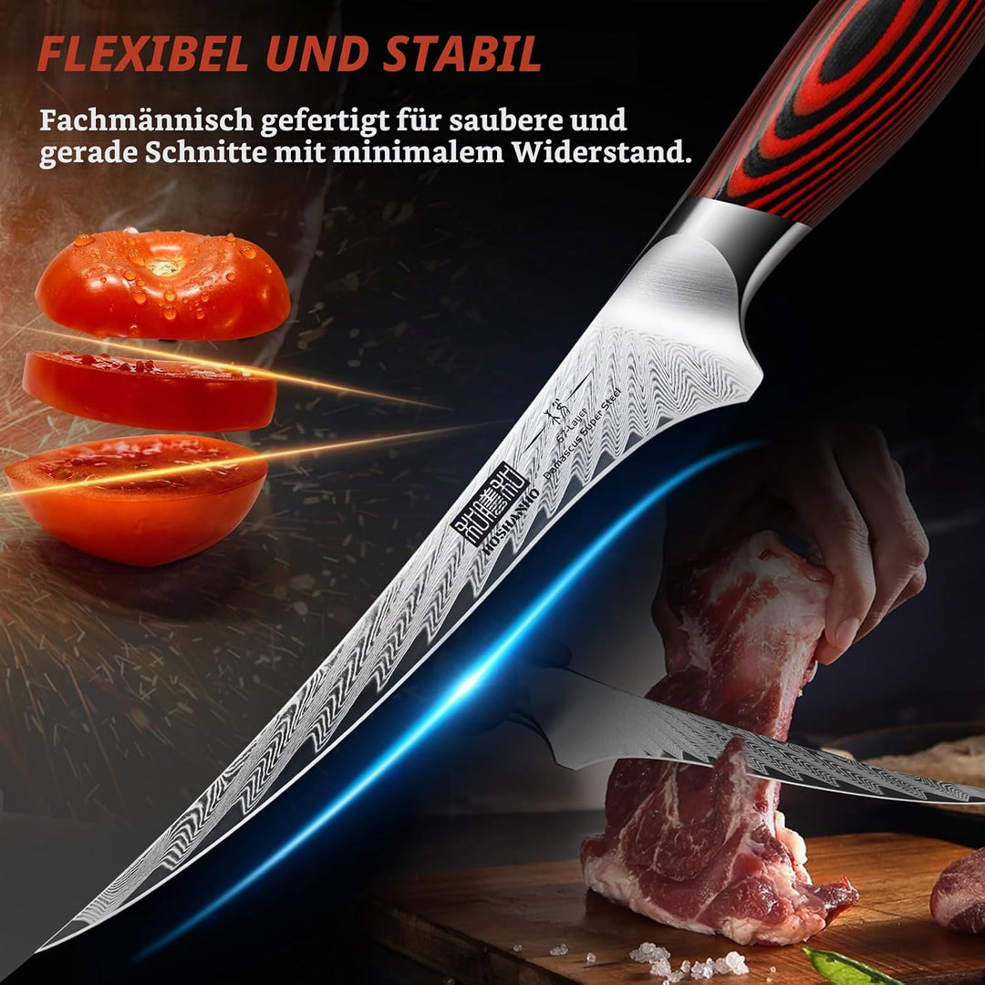 HOSHANHO Filetiermesser 7 Zoll, Ausbeinmesser aus Damaststahl, professionelles Fischfiletmesser zum
