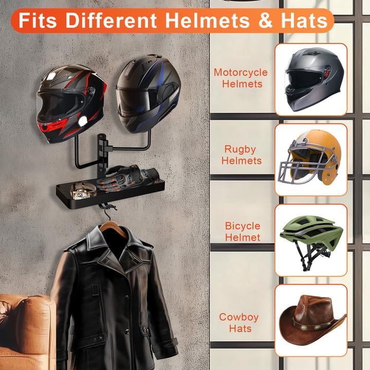 Motorradhelmhalter Wandhalterung, Helmhalter Wand im Industriestil für Helm Display, Helmhalterung D