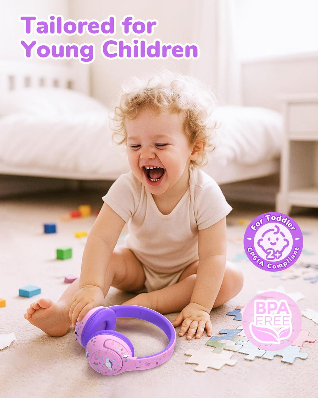 iClever Bluetooth Kopfhörer Kinder, 2+ Jahre alt CPC-Zertifiziert, 75/80dBA Sichere Begrenzte Lautst