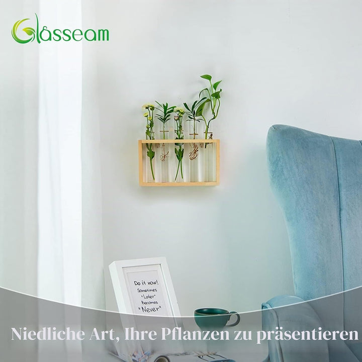 Modern Blumenvase Kleine Vasen Deko Set Vintage Glas Reagenzgläser Für Blumen Mit Ständer Holz Propa