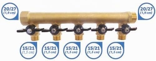 SOMATHERM FOR YOU - Messingverteiler mit integriertem Mini-Ventile - 5 Abfahrten Male 15/21-20/27 Fe