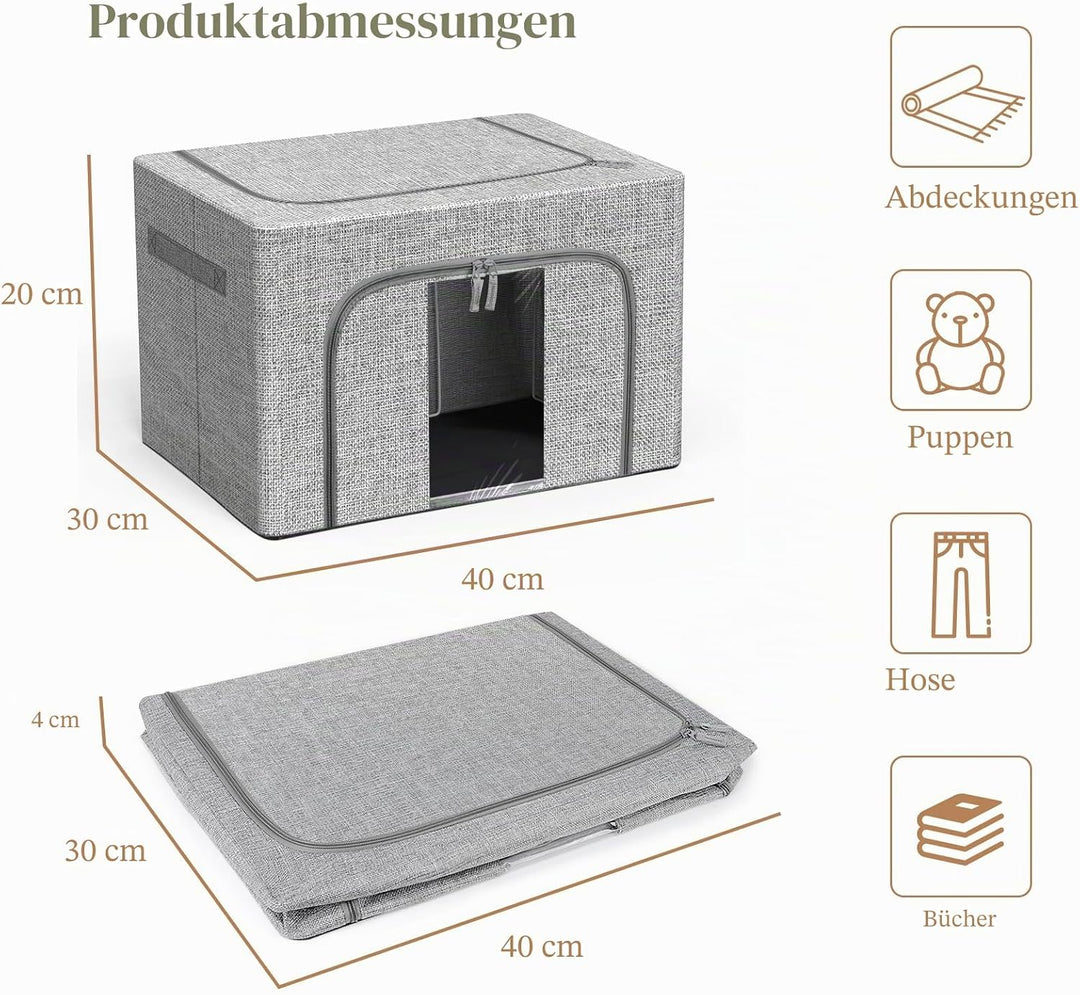 Aufbewahrungsbeutel mit Reissverschlüssen,2 Stück, Leinen-Aufbewahrungstasche, 24 l, 66 l, 100 l, gr