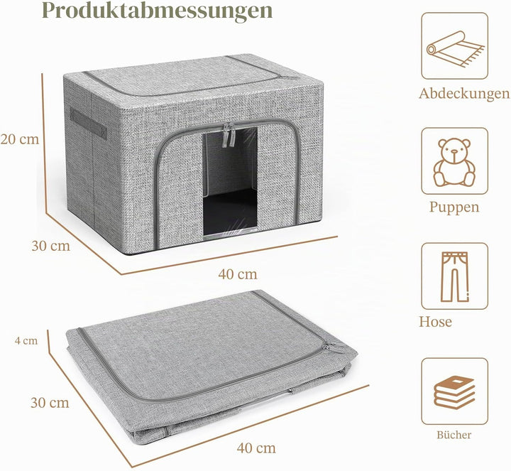Aufbewahrungsbeutel mit Reissverschlüssen,2 Stück, Leinen-Aufbewahrungstasche, 24 l, 66 l, 100 l, gr
