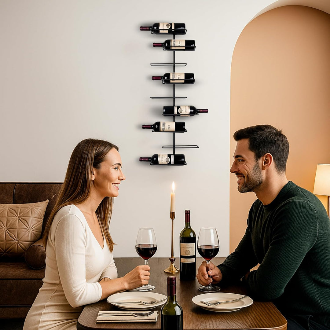 Weinregal Wand Schwarz aus Metall | 9 Flaschen | Modernes Weinregal | Versetztes Wine Rack | Schwarz