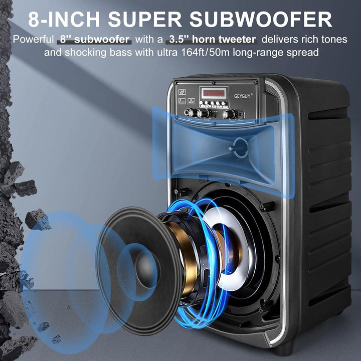Tragbare Karaoke Maschine, 8 Zoll Mobile PA Anlage mit 2 drahtlosem Mikrofone, Wiederaufladbar Bluet