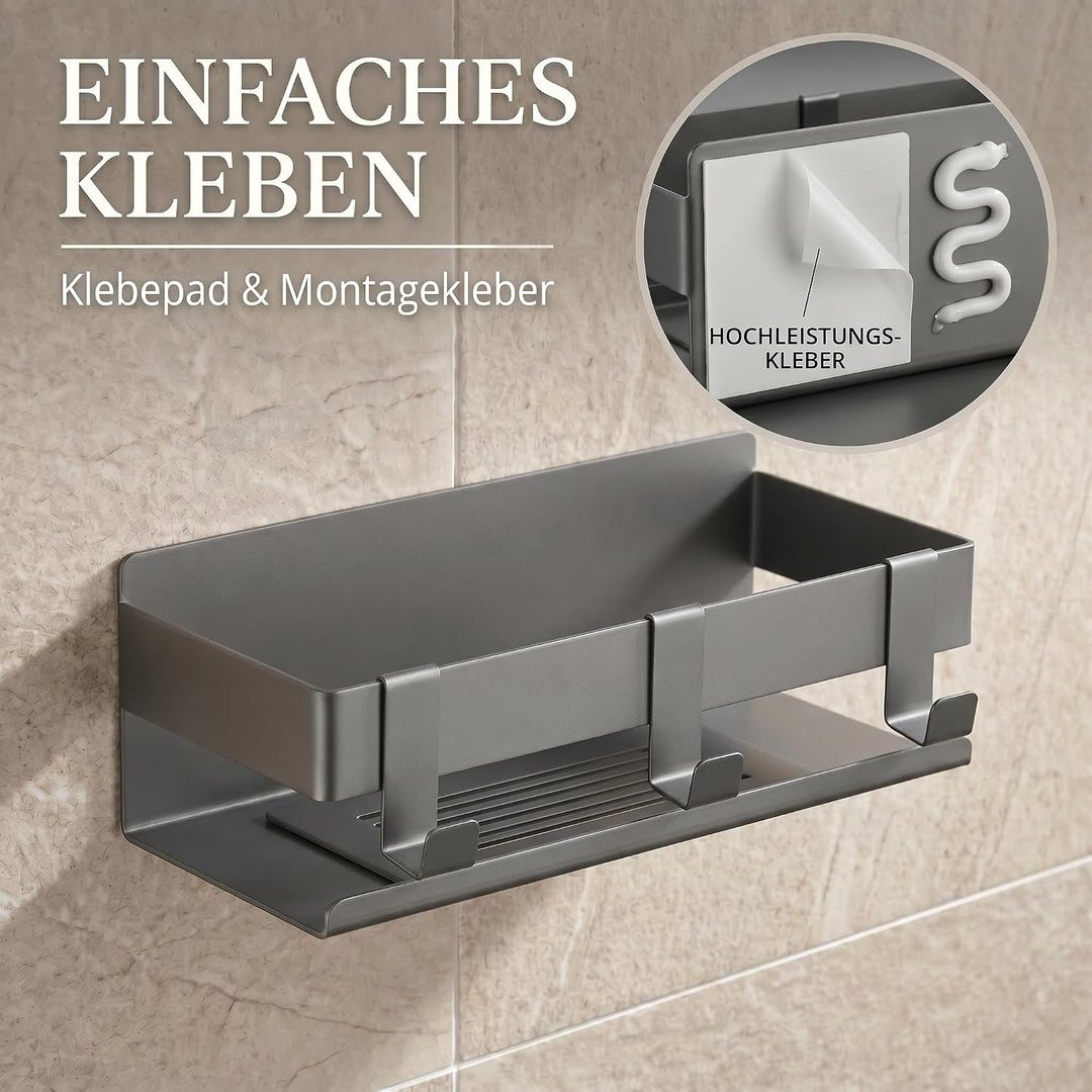 DEKAZIA Duschablage ohne Bohren grau | Duschregal ohne Bohren Duschkorb ohne Bohren Badregal ohne Bo