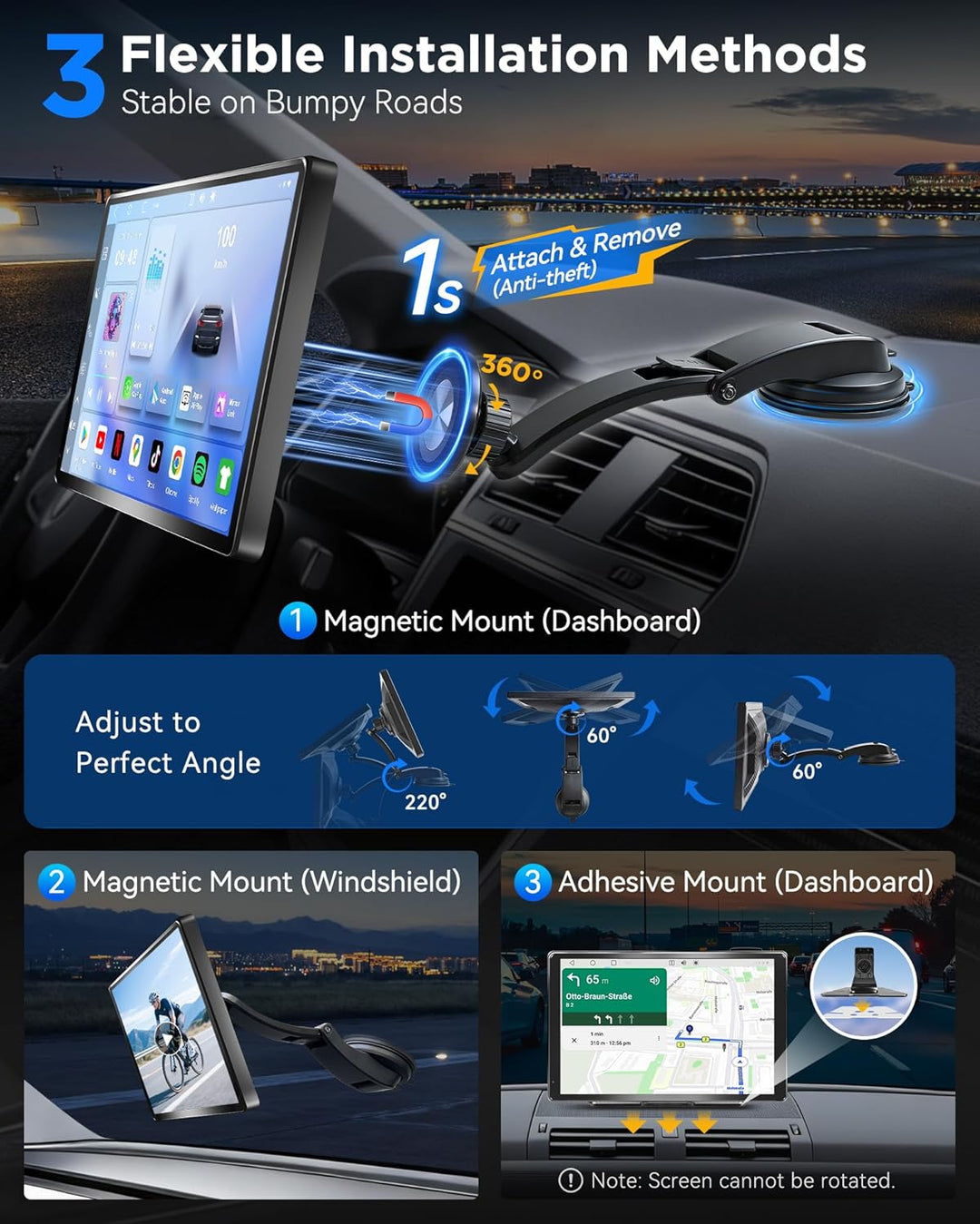 URVOLAX 10,1" Drehbares Apple CarPlay: Android 13 Wireless Android Auto Display mit Google Play - Ma