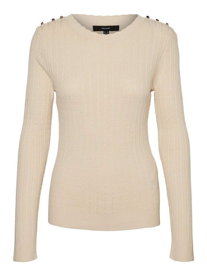 VERO MODA Damen Vmglory Ls O-Neck Button Ga Boo Pullover S Birch/Detail:w. Gold Buttons, S Birch/Det