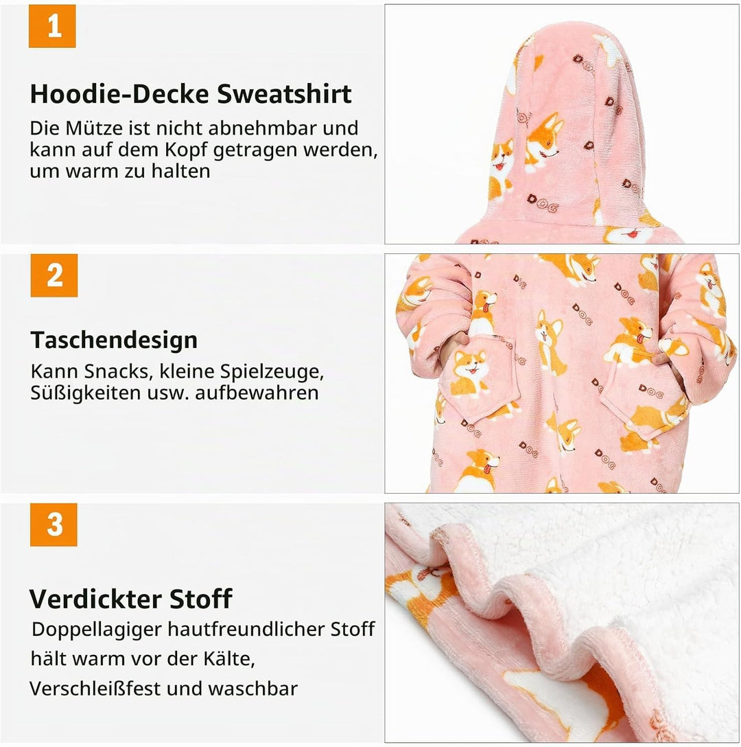 Mokani ÜBergrossE Hoodie Decke Kinder mit äRmel Tragbare Kapuzenpullover, Super Weich Warmes Bequeme