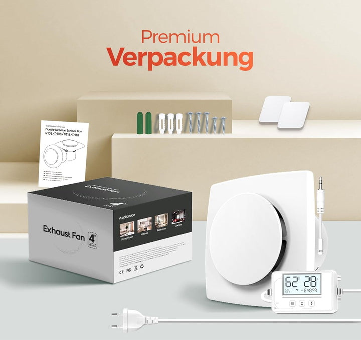 Badlüfter mit Feuchtigkeitssensor Temperatursensor Timer - 3 Stufen Bad Lüfter 100mm - Automatischer