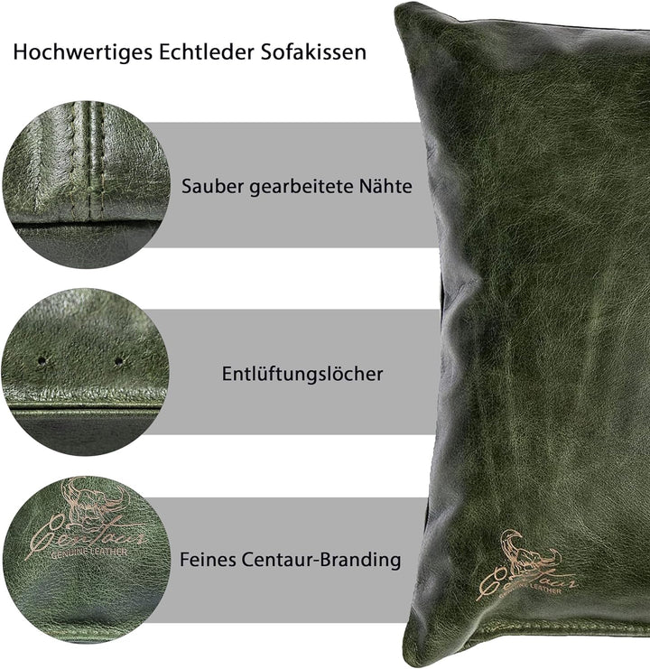 Centaur - Deko Lederkissen 50 x 40 cm für Sofa oder Schlafzimmer smaragdgrün - Echt Leder Kissen Ech