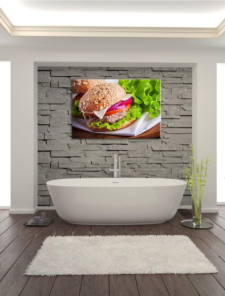 Köstlicher Hamburger Format: 100x70 auf Leinwand, XXL riesige Bilder fertig gerahmt mit Keilrahmen,