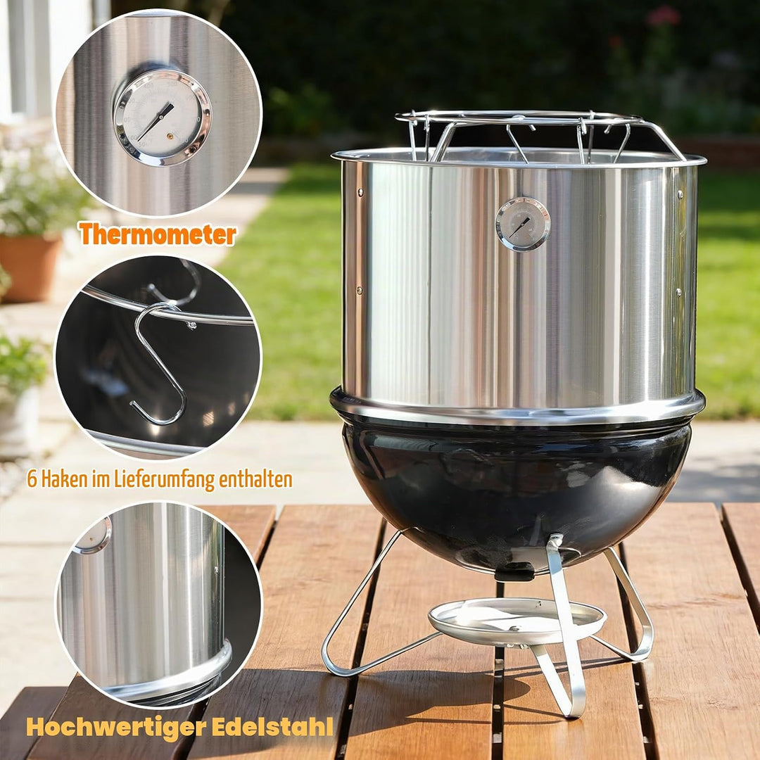 Onlyfire Edelstahl Räucherkammer Mittelkochsystem für Weber Smokey Joe 37cm Holzkohlegrill, Enthält
