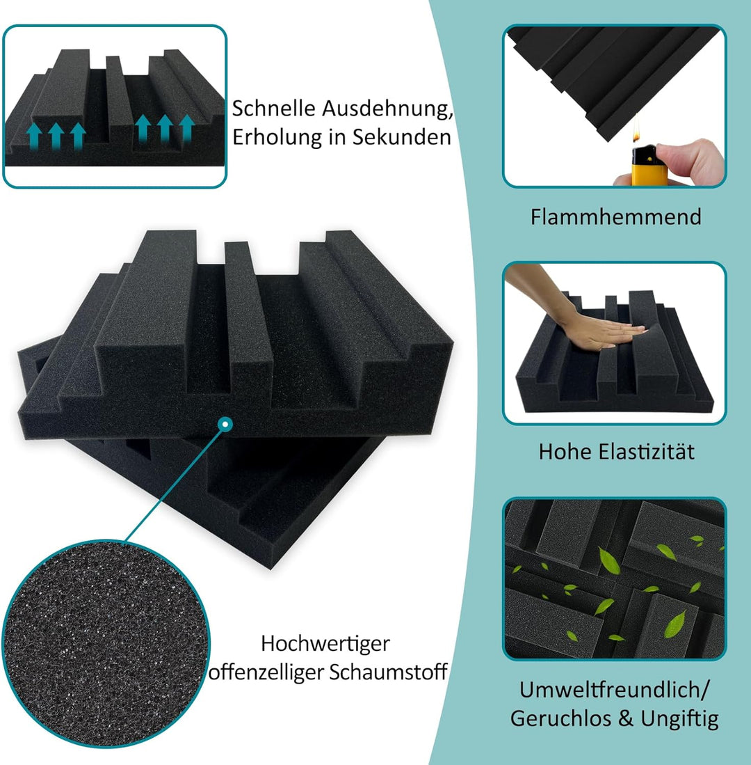 BXI Dick Akustikschaumstoff Paneele Set mit Diffusionsmuster, 30 x 30 x 7,8 cm, 12 Stück Hochdichte