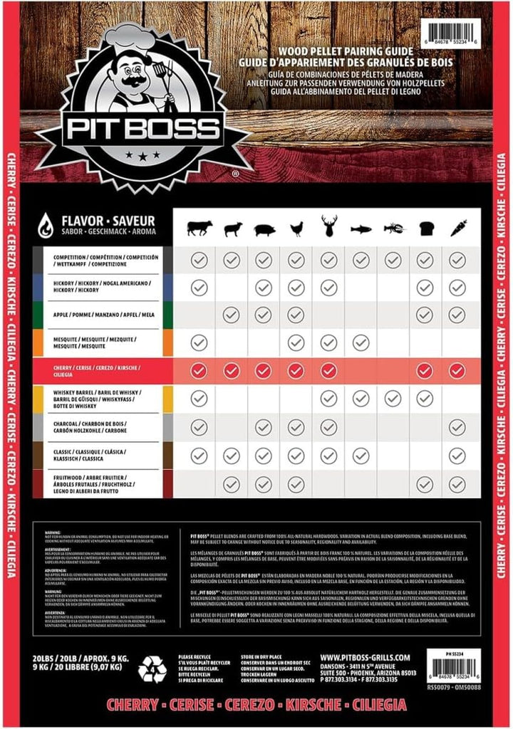 Pit Boss 20 lb Cherry Blend Hardwood Pellets, 9 kg, ohne Zusatzstoffe