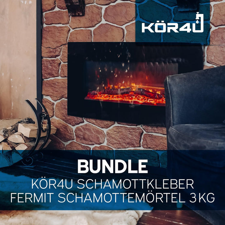kör4u Schamottkleber beige + Fermit Schamottemörtel 3kg, Kleber für feuerfeste Bauteile, perfekt zur