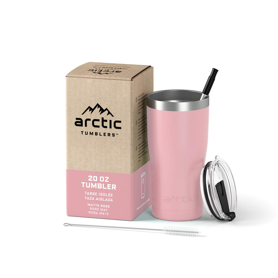 Arctic Tumblers Isolierter Becher mit Strohhalm und Reiniger, 590 ml, hält die Temperatur bis zu 24