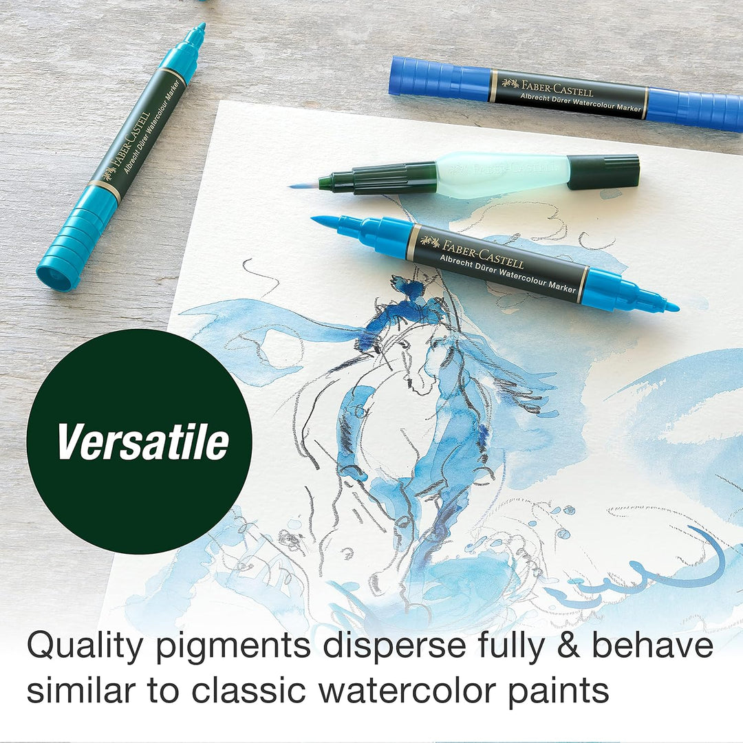 Faber-Castell 160308 - Aquarellmarker Albrecht Dürer mit Doppelspitze, 5er Etui, Marker mit Faser- u