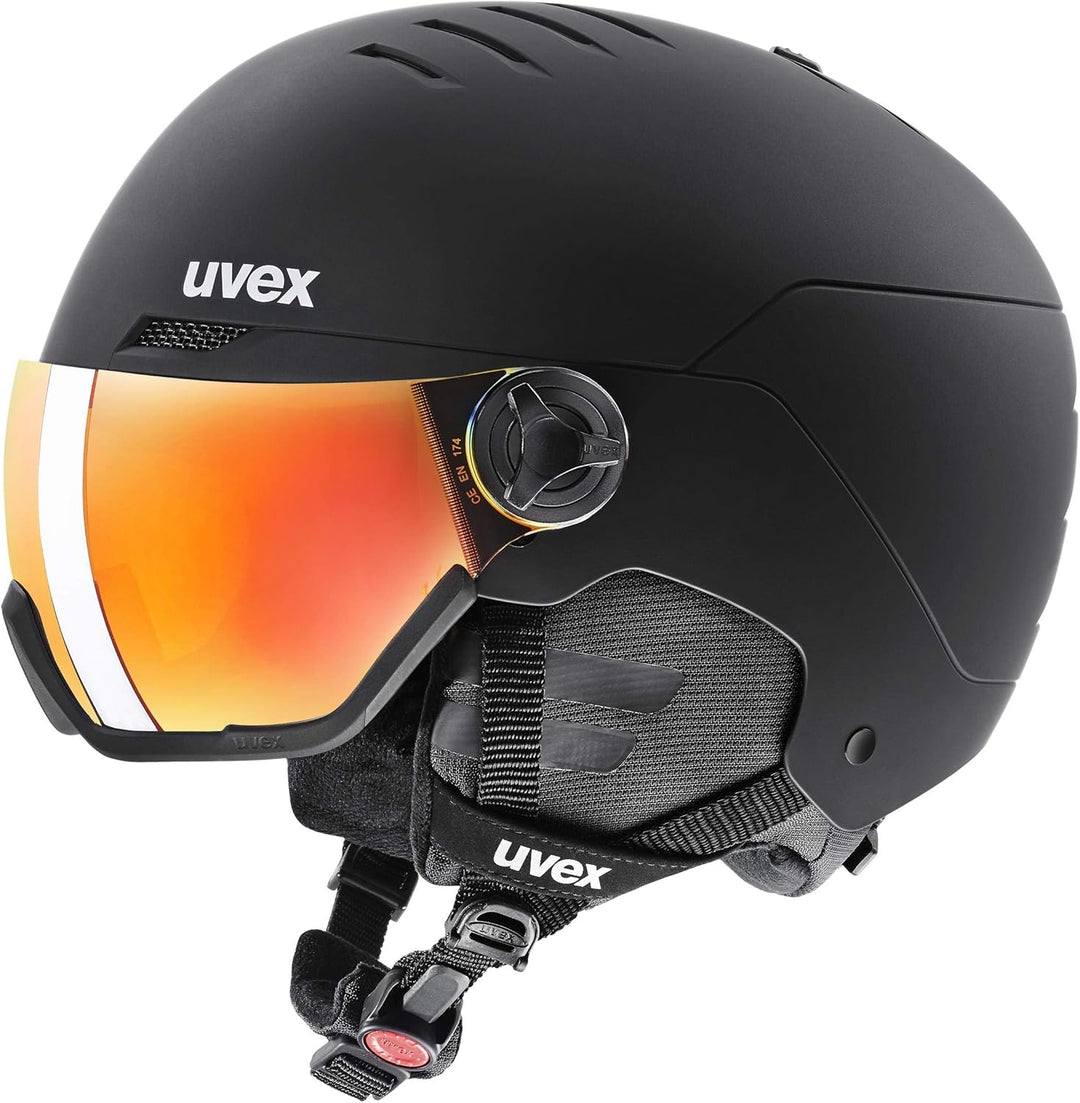 uvex Wanted Visor Visier Skihelm - Navy mat black mat 54-58 cm Bundle mit Skihelm-black-56-58cm, bla