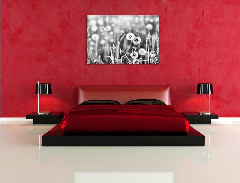 Pixxprint Pusteblumen auf Frühlingswiese / 100x70cm Leinwandbild bespannt auf Holzrahmen/Wandbild Ku