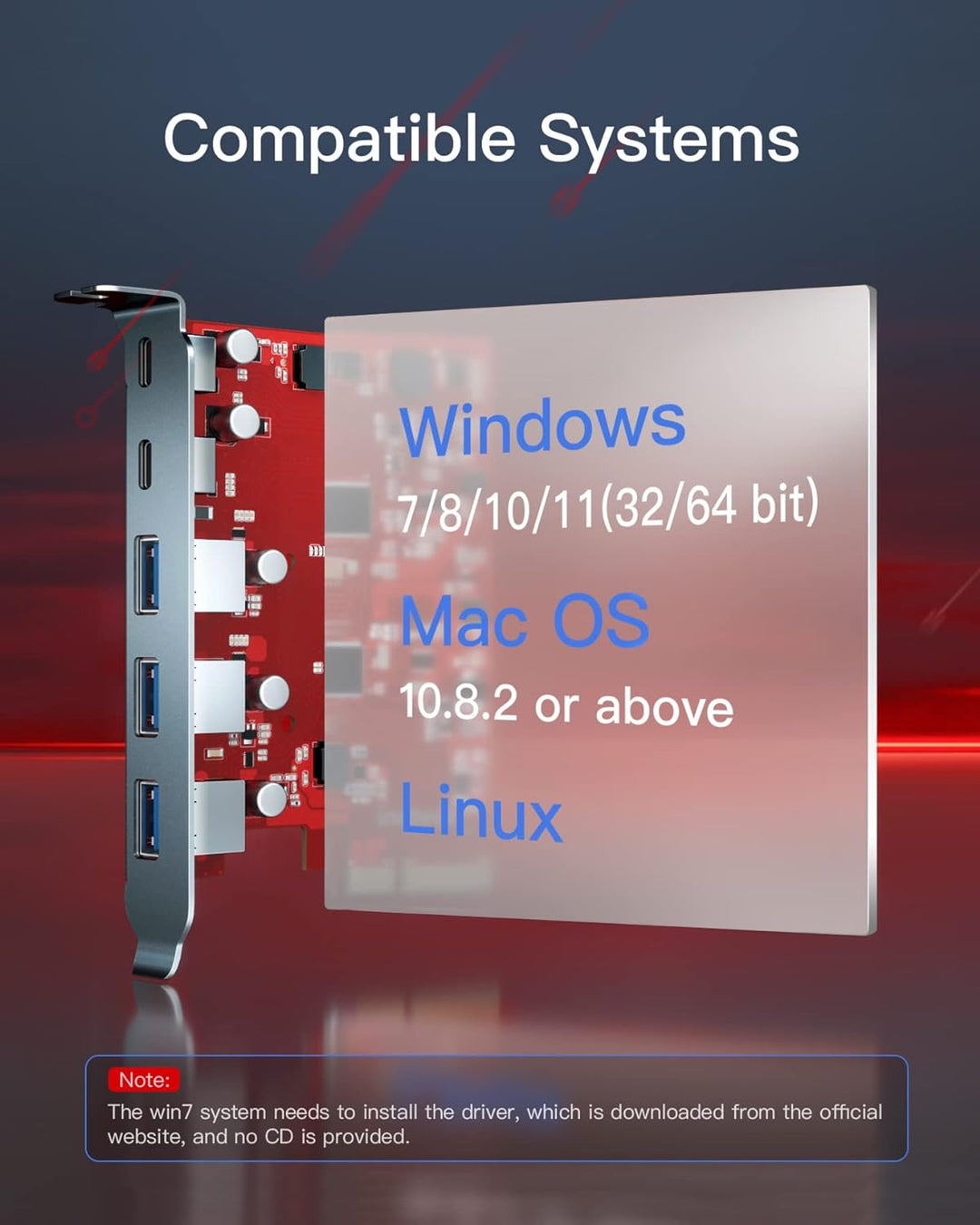 Inateck RedComets U21, PCIe zu USB 3.2 Gen 2 Karte mit insgesamt 16 Gbps Bandbreite, 3 USB Typ-A und