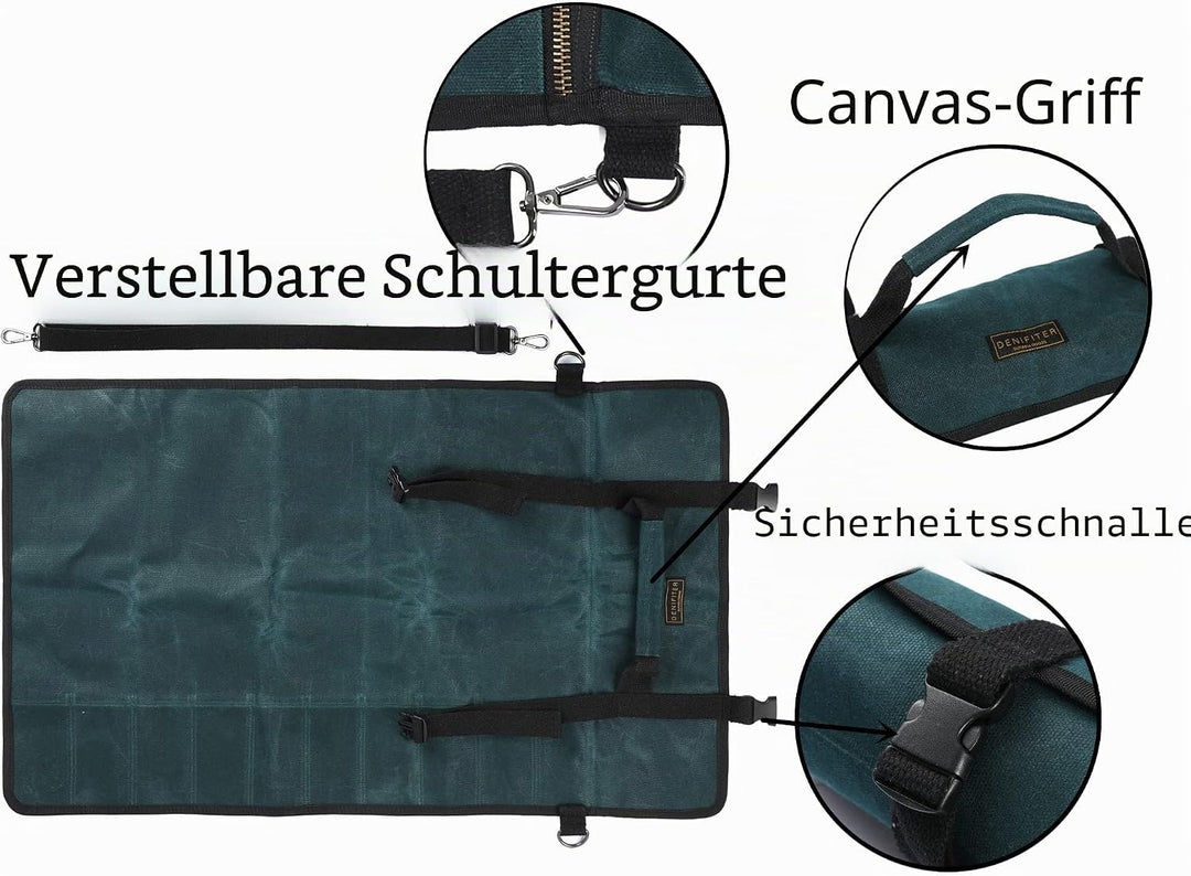 Professionelle Kochmessertasche mit schnittfestem Material, strapazierfähigem, gewachstem 16-Unzen-S
