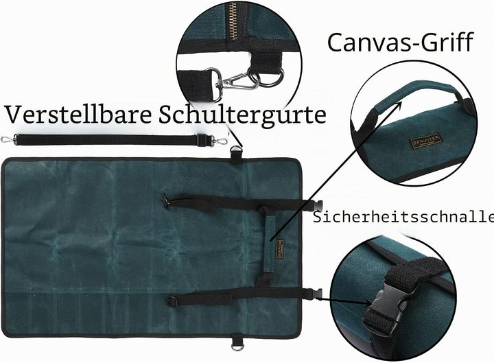 Professionelle Kochmessertasche mit schnittfestem Material, strapazierfähigem, gewachstem 16-Unzen-S