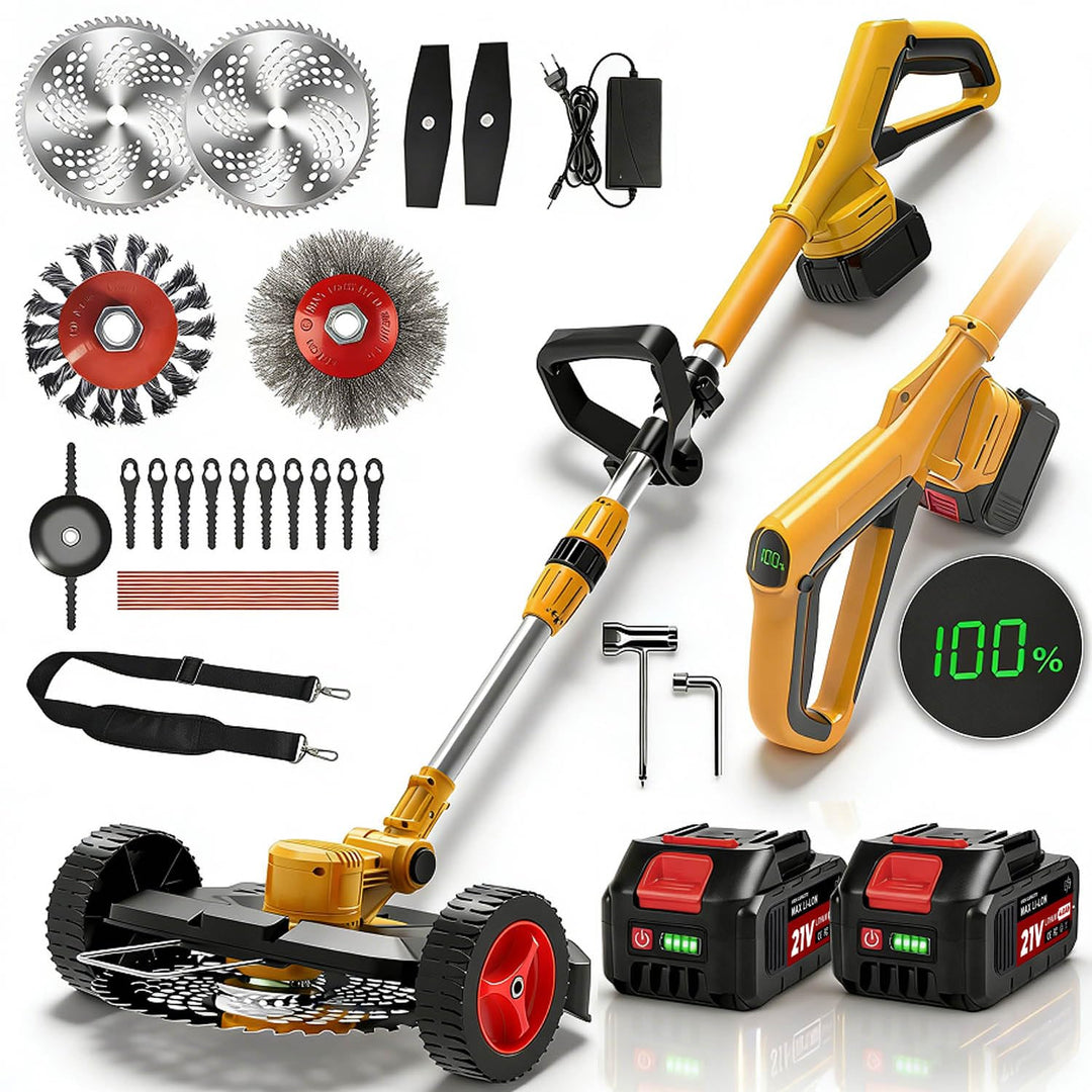 Rasentrimmer mit Akku und Unkrautbürste, Akku Rasentrimmer für Makita-Akkus mit 4 Klingentypen und 2