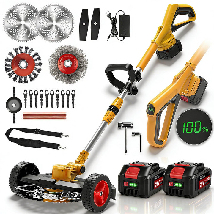 Rasentrimmer mit Akku und Unkrautbürste, Akku Rasentrimmer für Makita-Akkus mit 4 Klingentypen und 2