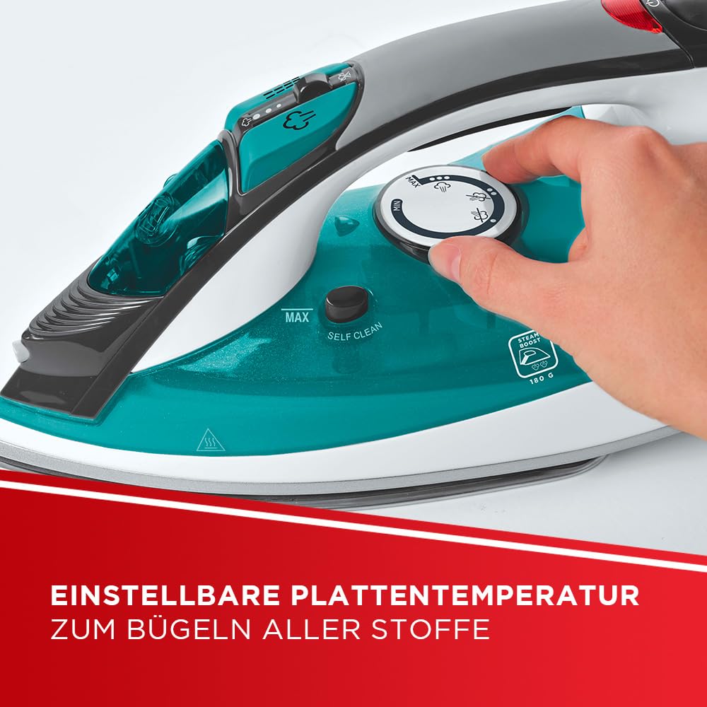 Polti Vaporella Quick&Comfort QC120 Bügeleisen mit Bügelplatte aus Edelstahl, Griff mit Soft-Touch-K