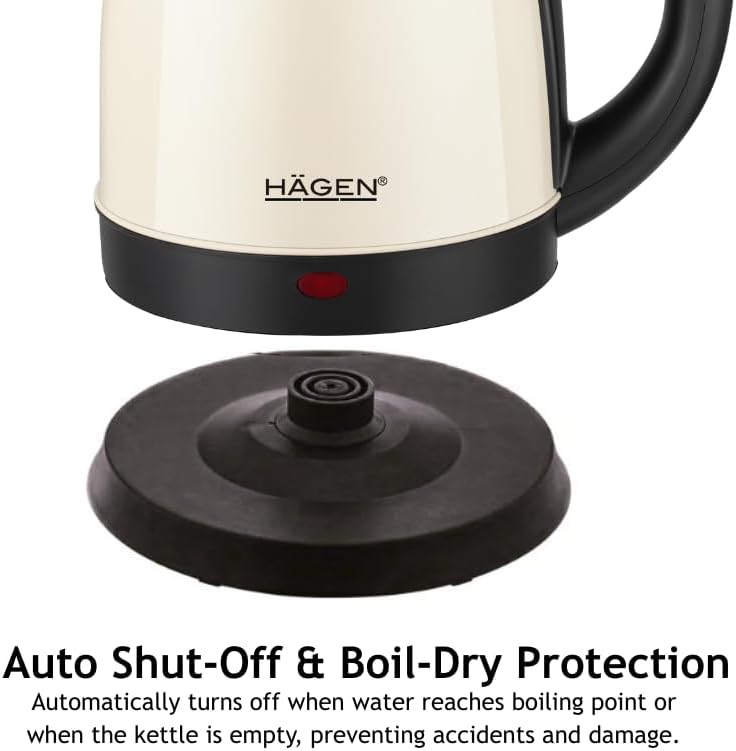 Hagen, Kompakter elektrischer Wasserkocher aus Edelstahl, Elegantes Design, 360° Basis, Kapazität 1,