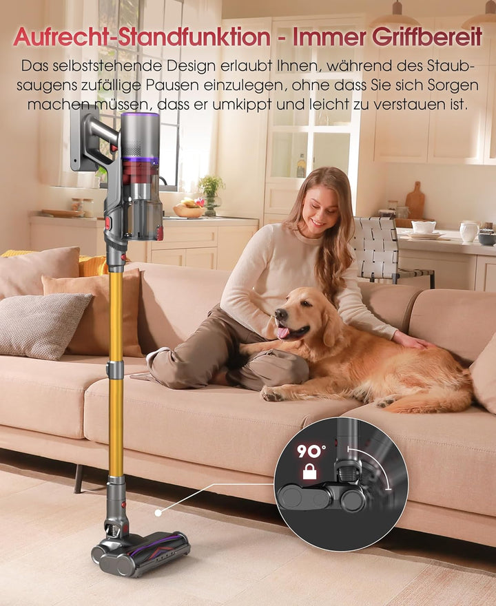 UNINELL Home Akku Staubsauger 48000Pa/550W/65Min, Staubsauger Kabellos Selbstladender mit LED Touchs