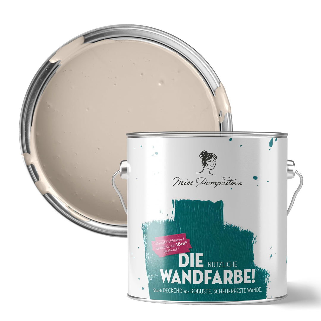 MissPompadour abwaschbare Wandfarbe Beige mit Sand 2,5L - hohe Deckkraft &amp; Ergiebigkeit - matte, sch