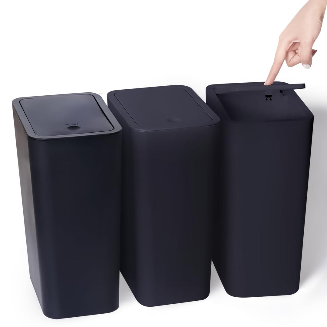 3er Pack 10L Kleiner Mülleimer mit Deckel, Badezimmer Abfalleimer mit Druckdeckel, Kleiner Mülleimer