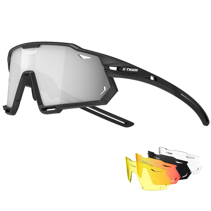 X-TIGER Fahrradbrille Polarisiert Sonnenbrille mit 5 wechselgläser TR90 Rahmen für Herren Damen Spor