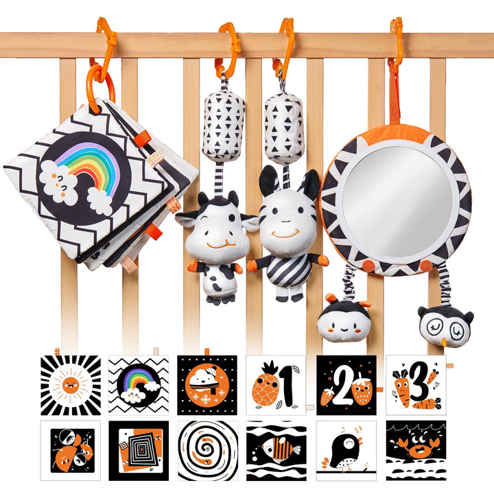 TUMAMA Kontrast Schwarz Weiss Baby Kinderwagen Spielzeug ab 0 2 3 4 6 8 9 Monate, 4pcs Kontrastbuch